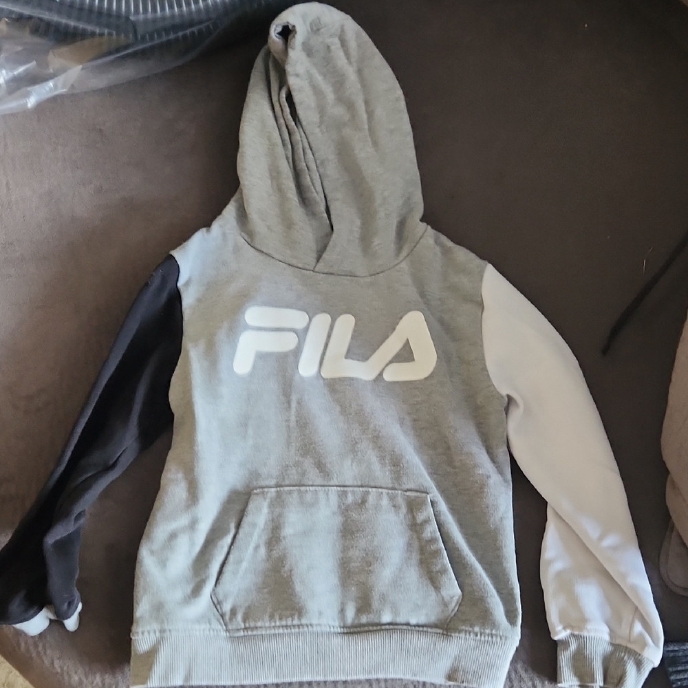 Fila Gray Hoodie with Black and White Sleeves